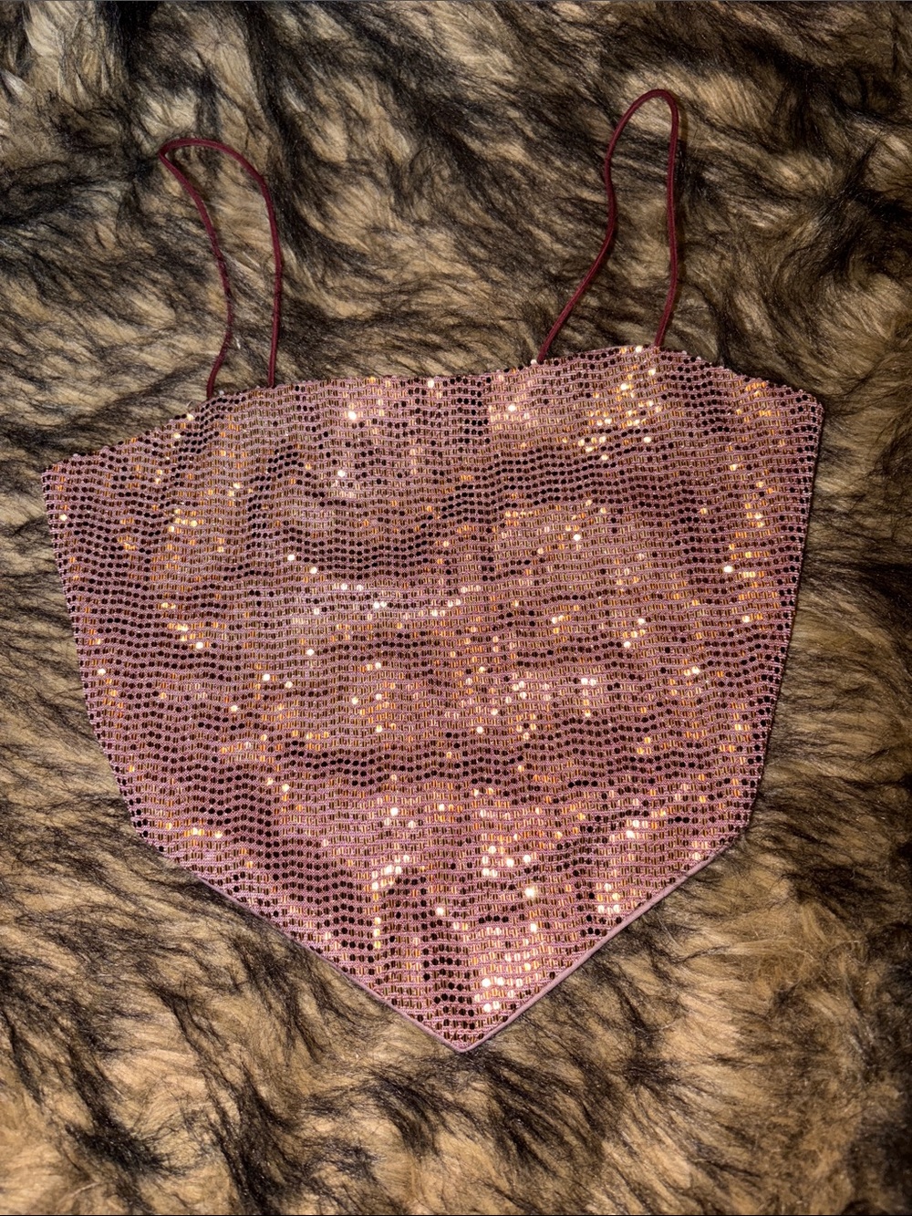 Ever glow - All Over Sequined Rose Pink cropped Triangle Hem Top (Open Back)
